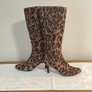 Leopard print knee high boots